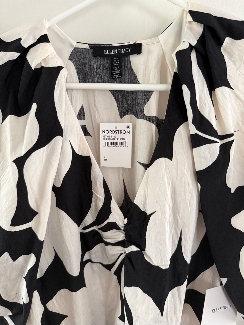 Ellen Tracy Black & White Floral Maxi Dress with Tie waist